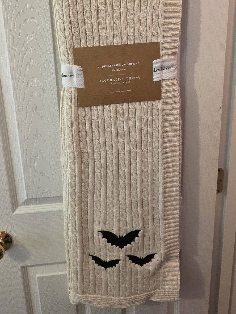 Cupcakes & Cashmere Cream Knit Throw With Bats NWT